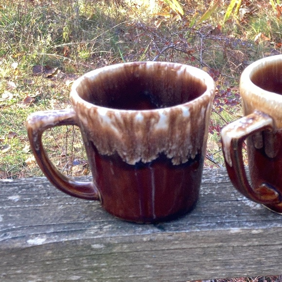 2 Cups McCOY KATHY KALE Brown Drip Glaze Retro Vintage Cream White Coffee Mug - Picture 6 of 10